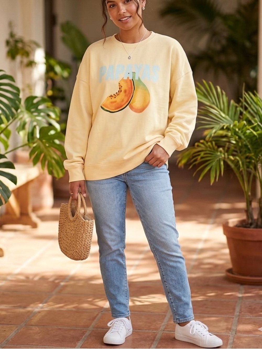 🔥$10 FINAL PRICE🔥 Wild Fable Papaya Fruit Graphic Pullover Sweatshirt Yellow